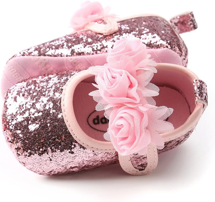 Antheron Baby Girls Mary Jane Flats Soft Sole Infant Moccasins Floral Sparkly Toddler Princess Dress Shoes