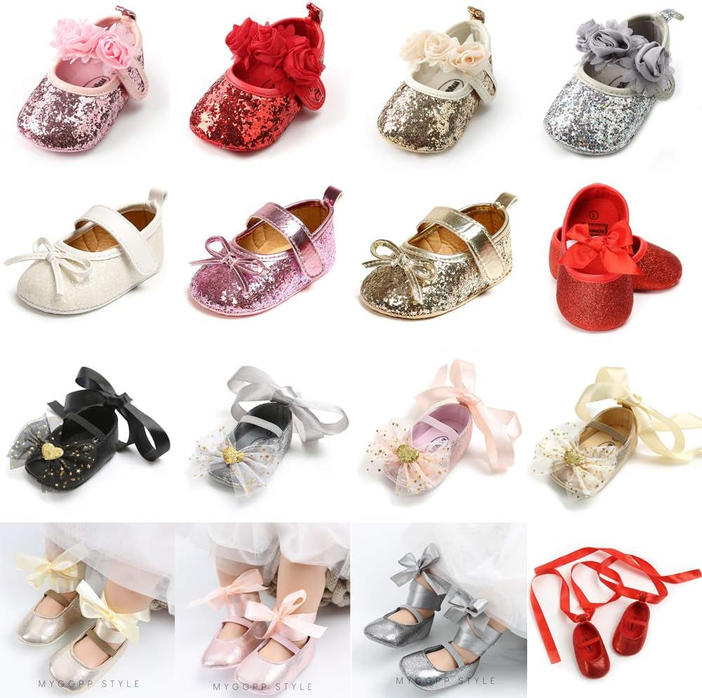 Antheron Baby Girls Mary Jane Flats Soft Sole Infant Moccasins Floral Sparkly Toddler Princess Dress Shoes