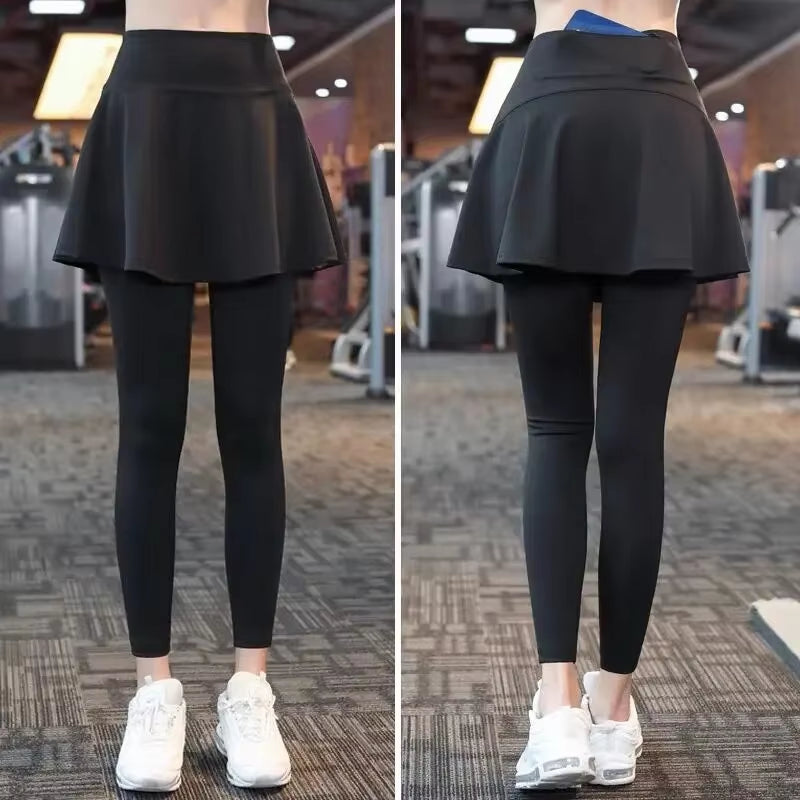 The New Yoga Tennis Skirt Women'S High Waist Slimming Sports Training Short Skirt Two-Layer Anti-Empty Half-Length Pleated Skirt