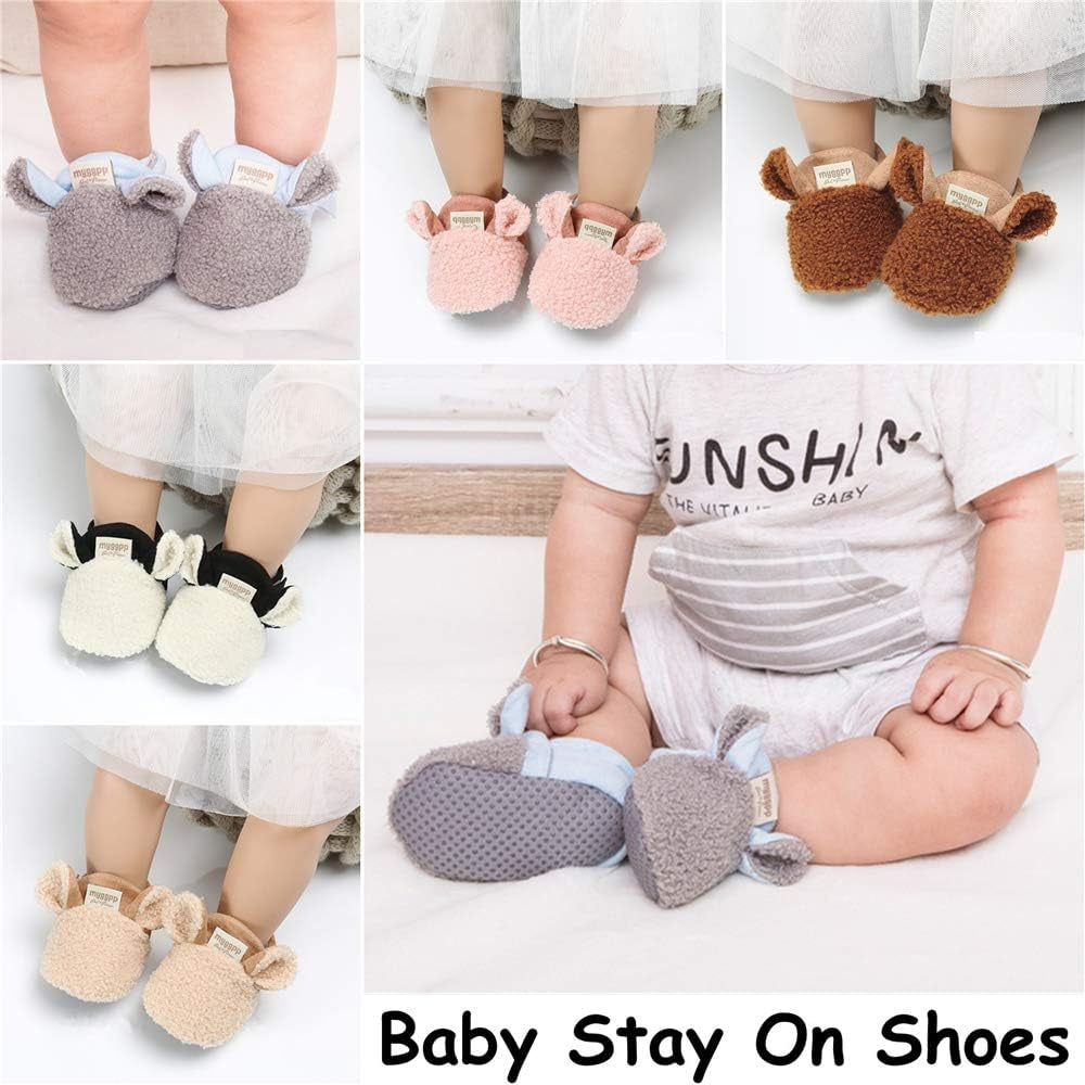 Infant Baby Boys Girls Slipper Stay on Non Slip Soft Sole Newborn Booties Toddler First Walker Crib House Shoes 0-18 Months