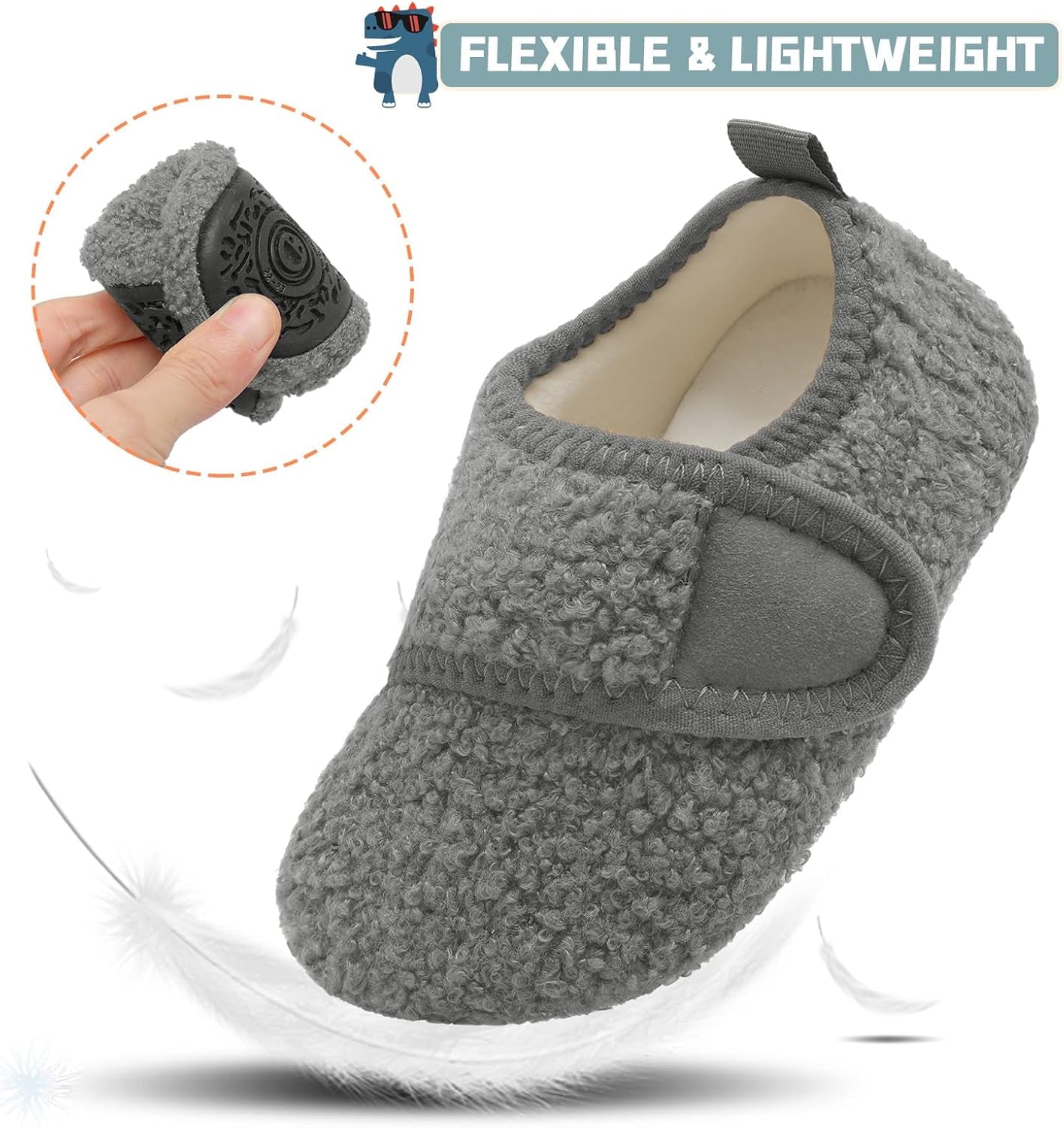 Shopual Toddler Warm Winter House Slippers Baby Boys Girls Indoor Home Slippers Cozy Lightweight Non-Slip Shoes for Infant Kids Plush Linned