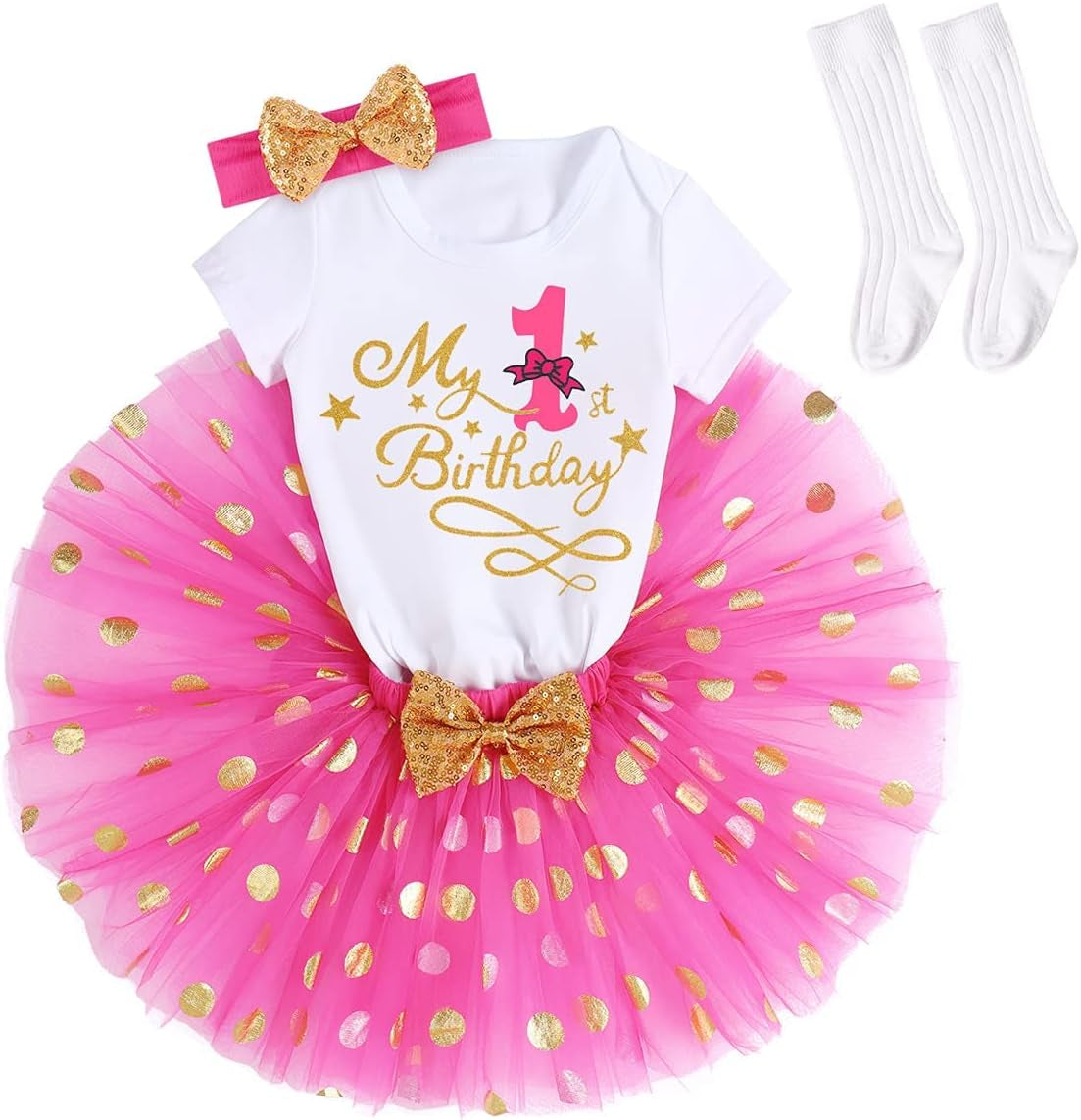 It'S My 1/2 /1St /2Nd/3Rd Birthday 4Pcs Outfits for Baby Girl Cake Smash Bodysuit Tutu Skirt Headband&Socks Princess Gown