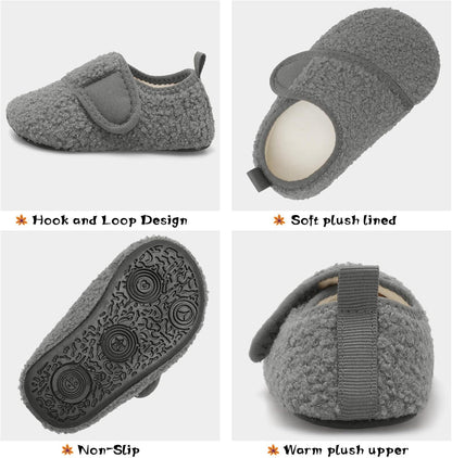 Shopual Toddler Warm Winter House Slippers Baby Boys Girls Indoor Home Slippers Cozy Lightweight Non-Slip Shoes for Infant Kids Plush Linned