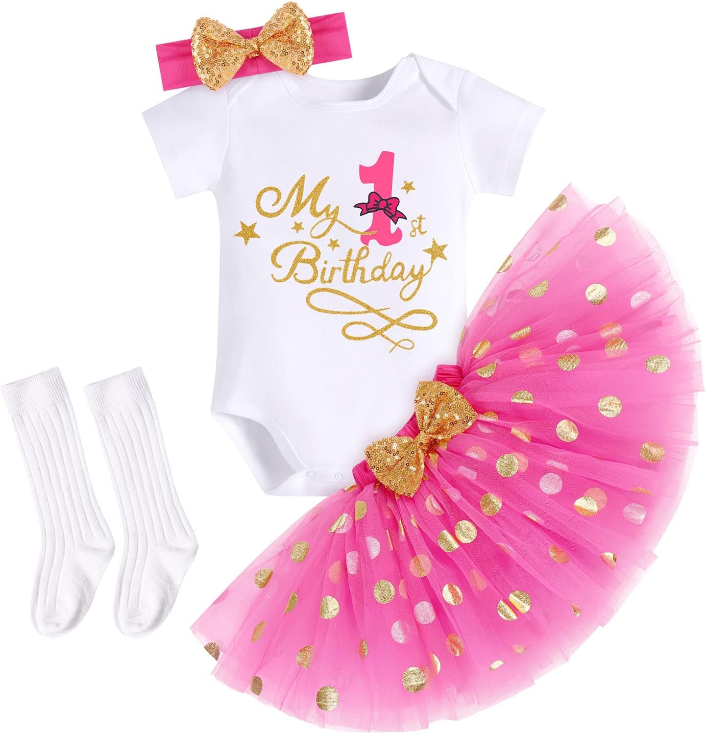 It'S My 1/2 /1St /2Nd/3Rd Birthday 4Pcs Outfits for Baby Girl Cake Smash Bodysuit Tutu Skirt Headband&Socks Princess Gown