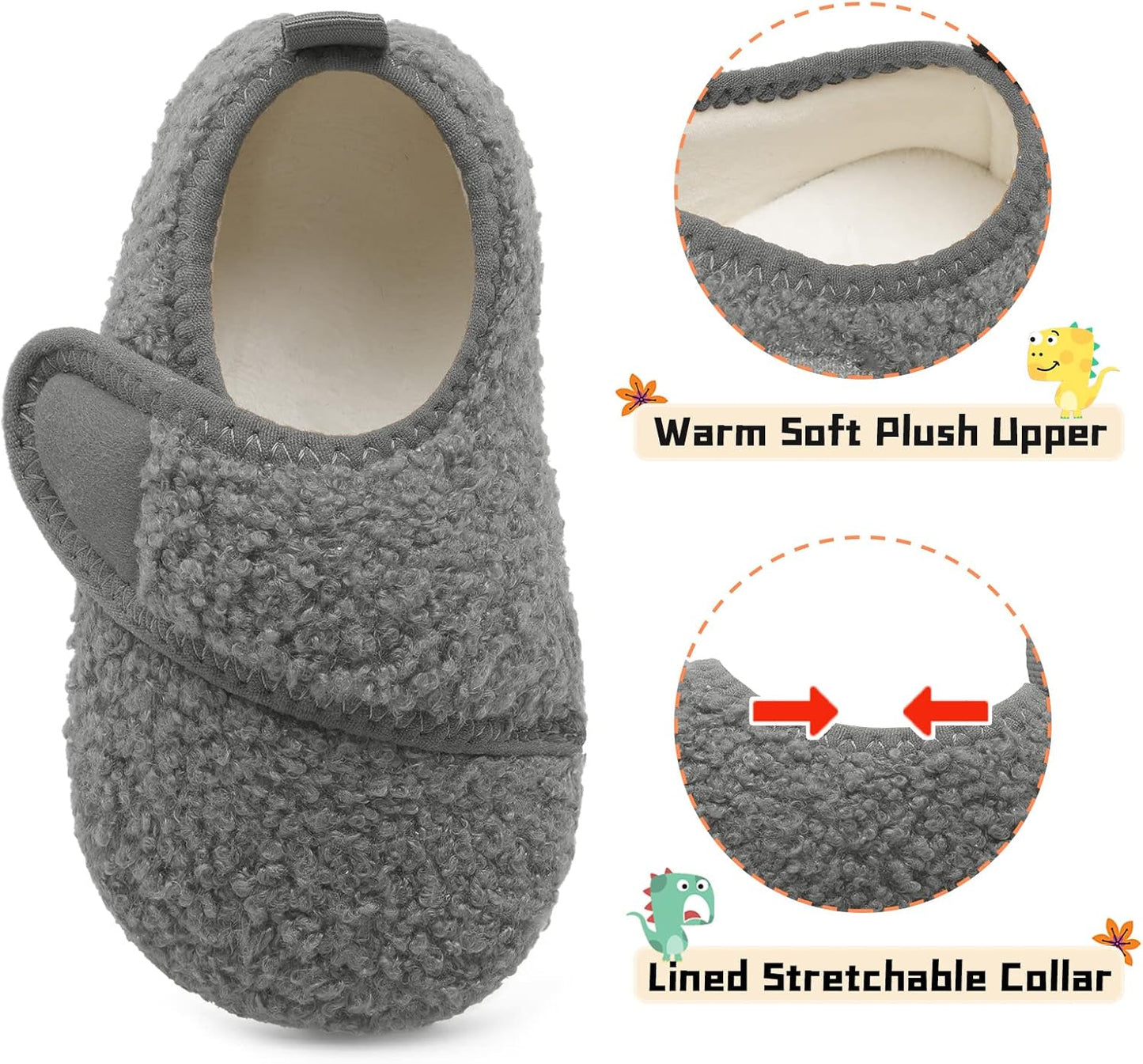 Shopual Toddler Warm Winter House Slippers Baby Boys Girls Indoor Home Slippers Cozy Lightweight Non-Slip Shoes for Infant Kids Plush Linned