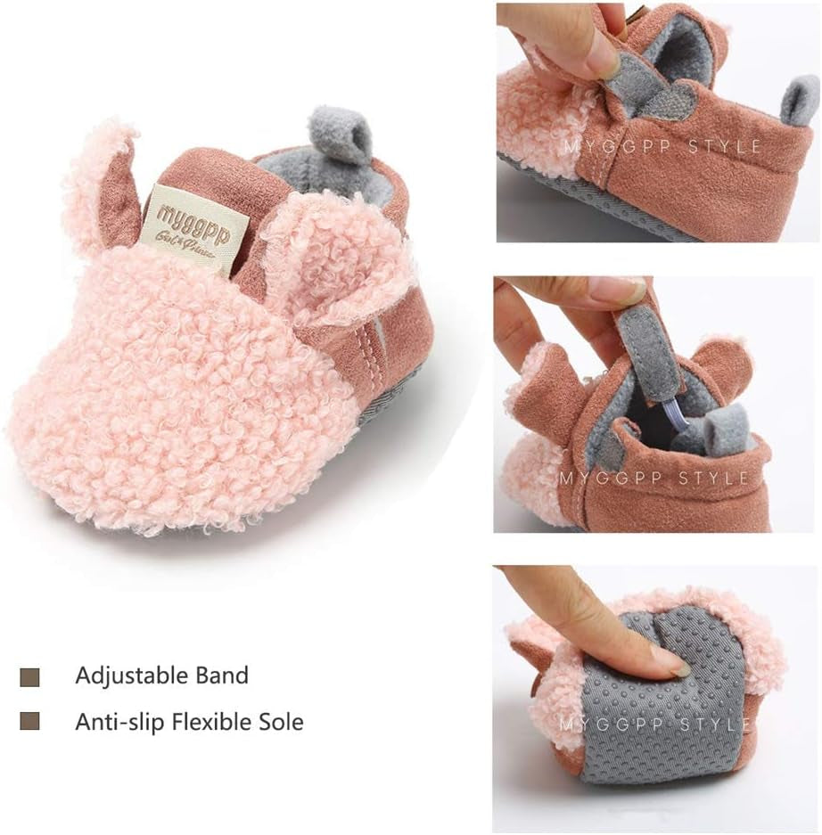 Infant Baby Boys Girls Slipper Stay on Non Slip Soft Sole Newborn Booties Toddler First Walker Crib House Shoes 0-18 Months