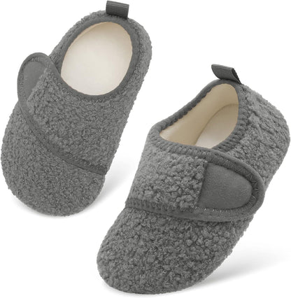 Shopual Toddler Warm Winter House Slippers Baby Boys Girls Indoor Home Slippers Cozy Lightweight Non-Slip Shoes for Infant Kids Plush Linned