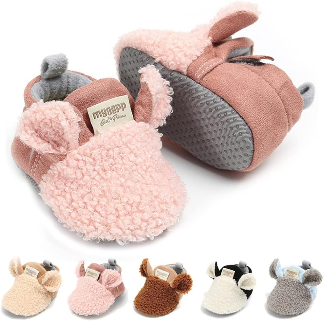 Infant Baby Boys Girls Slipper Stay on Non Slip Soft Sole Newborn Booties Toddler First Walker Crib House Shoes 0-18 Months